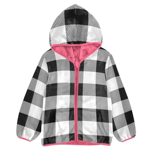 GuoChe White and Black Buffalo Plaid Tartan Check Scotland Toddler Boy Fleece Jacket - Main Image