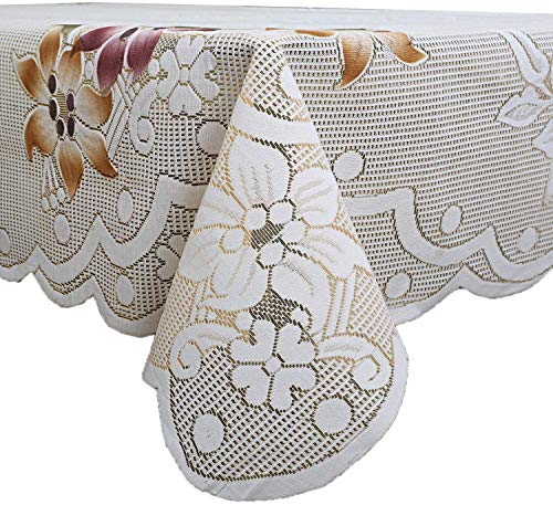 Kuber Industries Cotton Dining Table Cover 6 Seater | Durable Table Cover Cloth For Kitchen | Table Cloth for Home, Hotel, Office & Restaurant | Reusable Cloth Cover for Table top | Flower - Cream