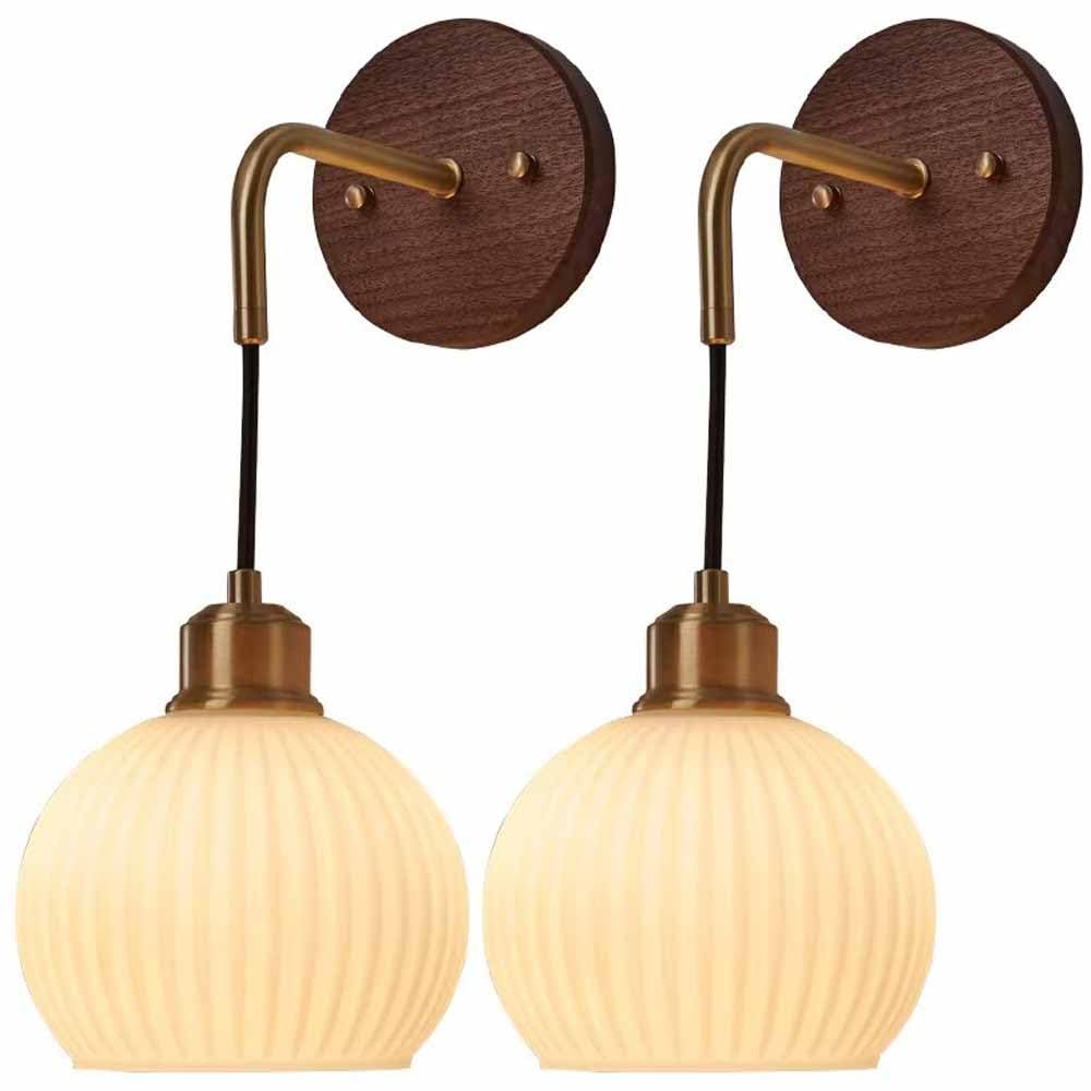 TRIVIDHA White Glass Wall Lamp Adjustable Height Wall Light With Walnut Base Globe Glass Hanging Wall Sconce E27 Lighting Wall Fixture For Living Room Cafe Restaurant Farmhouse