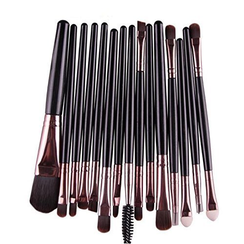 Sankuwen 15PCs Makeup Brush Set Tools Toiletry Kit (Black-Coffee)