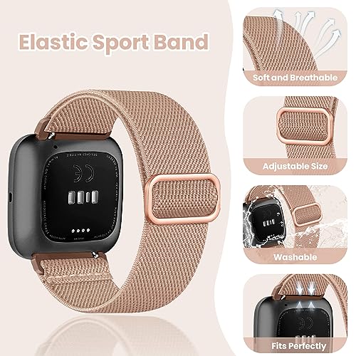 Image of 8 Pack Elastic Adjustable Nylon Braided Strap Solo Loop Sport Bands Compatible with Fitbit Versa 2 /Versa /Versa Lite /Versa SE for Women Men