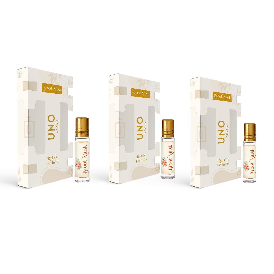 UNO Aroma Unisex Broot Musk 8ml Roll-On Attar Perfume With Long Lasting Fragrance And Rich, Luxe Feel For Everyday Use (Pack Of 3) (Broot Musk)