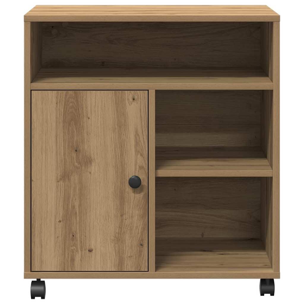 Soporte para impresora de madera de roble Artisan, 60 x 50 x 67 cm, con ruedas, carrito auxiliar móvil para oficina y oficina en casa, soporte compacto para impresoras, escáneres, archivos y