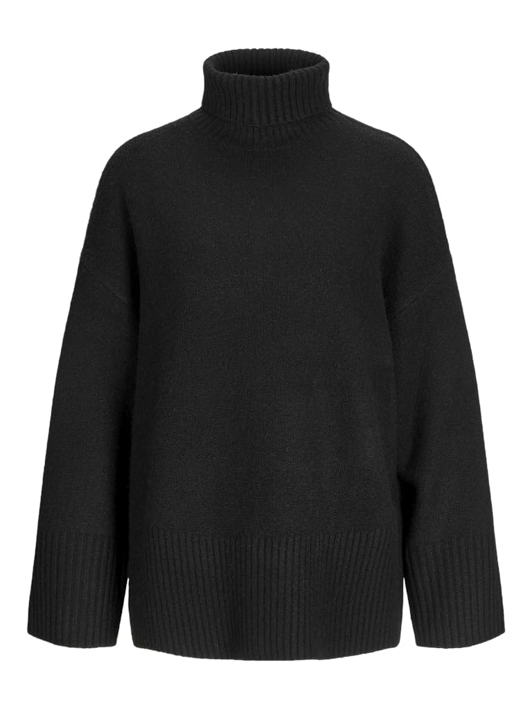 JJXX Women's Jxalia Various Roll Neck Knit Jumper, Black/Detail:/Moonbeam Neck Piping, XS