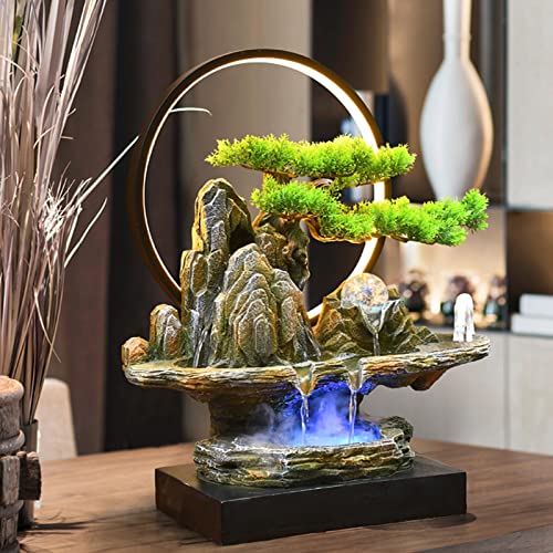 Fuente de cascada interior con bonsai y luces LED para decoracion de mesas 5