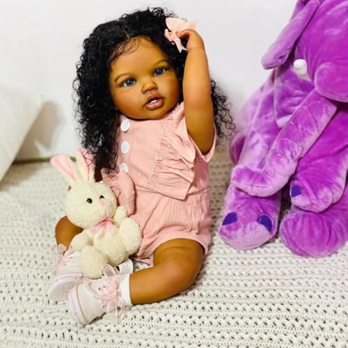 Muñeca Realista Reborn Negra 24 Pulgadas Cuerpo de Tela miniatura 2
