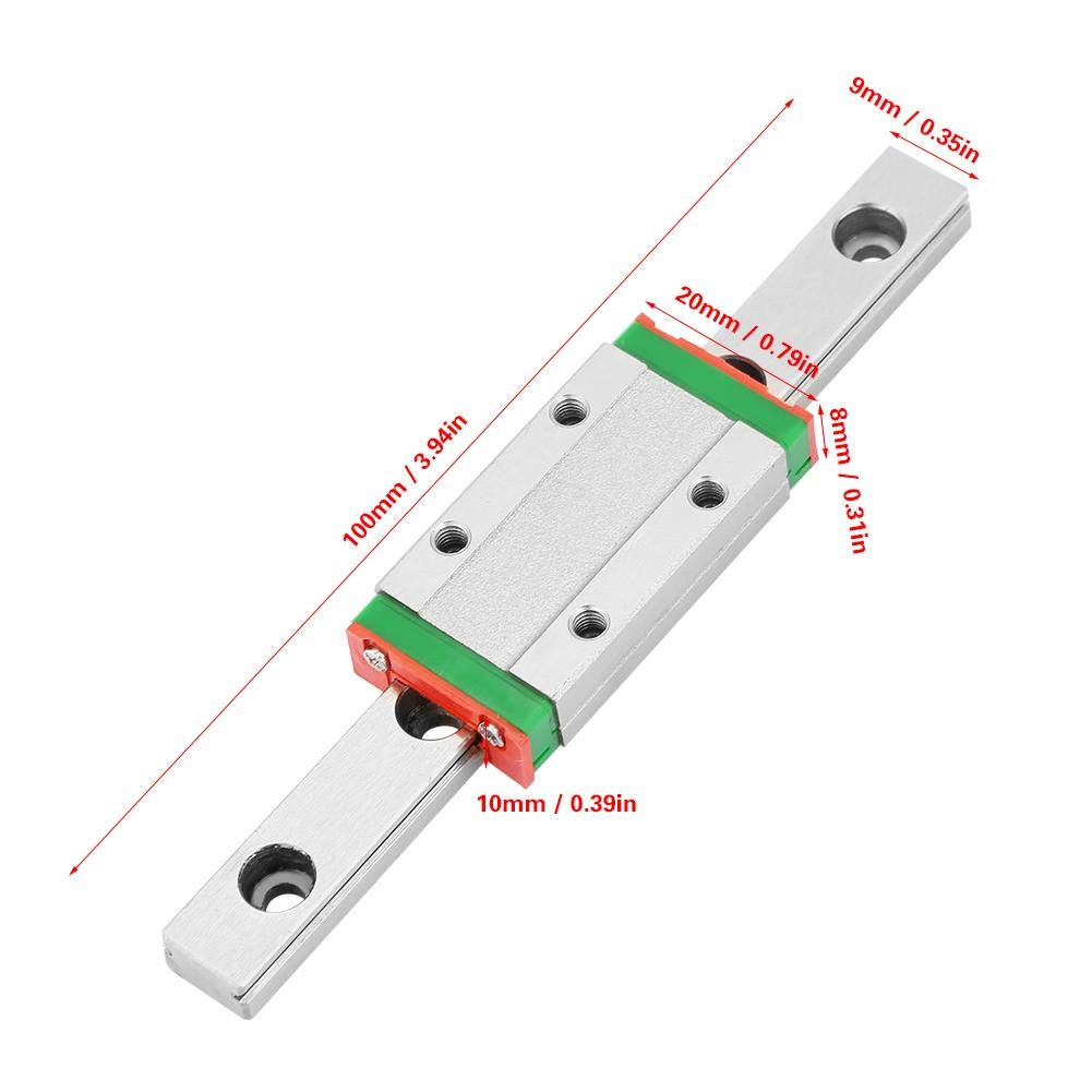 Zunate MGN9H Guía lineal en miniatura 100mm Carril guía 9mm + bloque deslizante