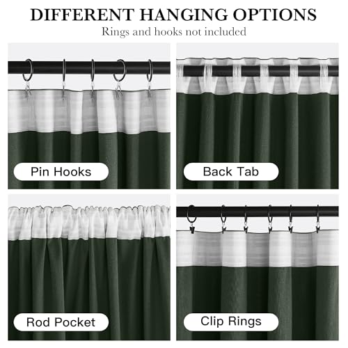Image of RYB HOME Velvet Curtains 96 inches Long for Sliding Patio Door | Thermal Insulated, Privacy UV Heat Blocking, Back Tab, Room Divider for Space Separation, W62 x L96, Green, 2 Panels