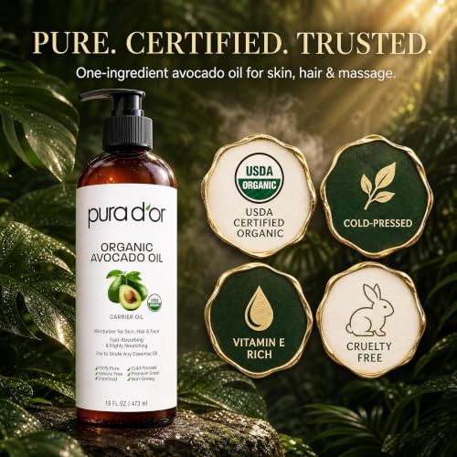 PURA D'OR USDA ORGANIC 100% Pure Avocado Oil for Hair Face Body, 16 Oz - image 4