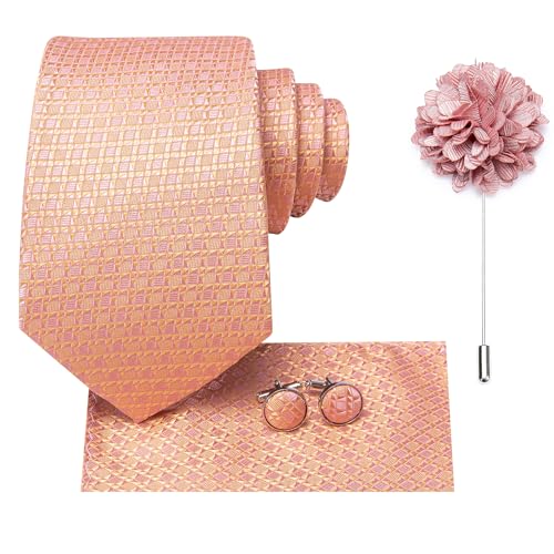 Image of Hi-Tie Mens Paisley Floral Striped Ties Set Silk Necktie and Lapel Pin for Men Pocket Square Cufflinks Set Business Wedding