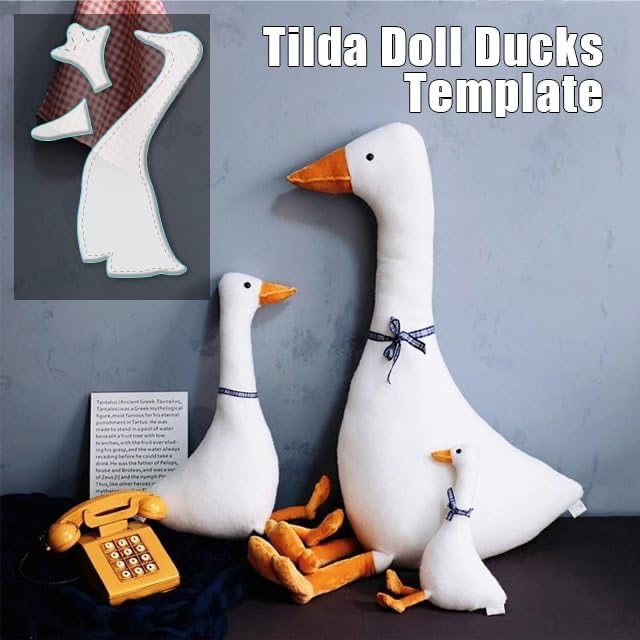 3 PCS Tilda Doll Ducks Template Ruler Set with Instructions, Acrylic Quilting Template Cutting Set, DIY Gifts for Birthday Home Decorations (12 inch)