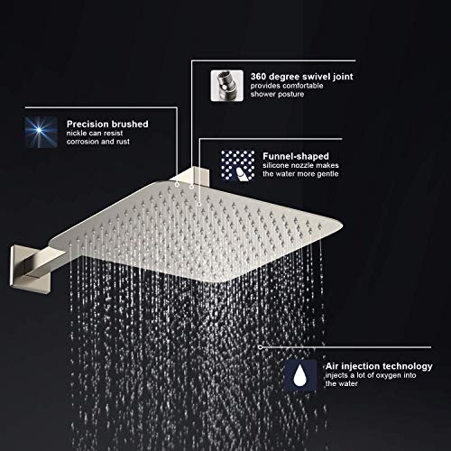 EMBATHER Shower System with Waterfall Tub Spout 10 inch Shower Tub Faucet Set wiht Rain Showerhead and Handhled,Brushed Nickle(Contain Rough-in Valve Body and Trim） - Thumbnail 2