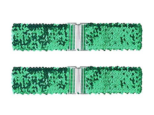 Allegra K Ladies Stretchy Wide Waist Belts Interlock Buckles Shinny Sequins Decor Belts for Dresses