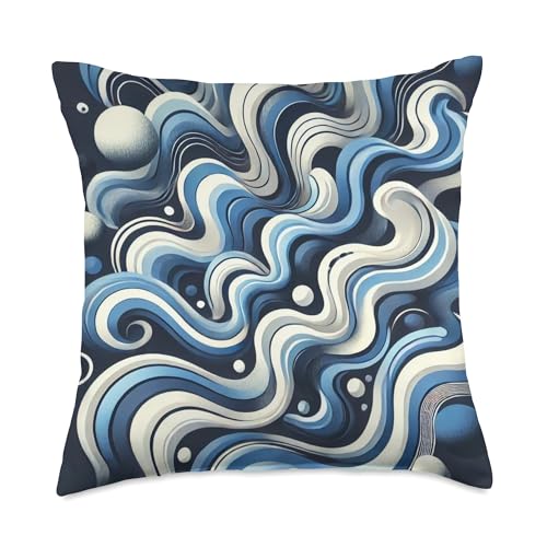 Abstract Blue and White Fluid Waves Ocean Artistic Pattern Throw