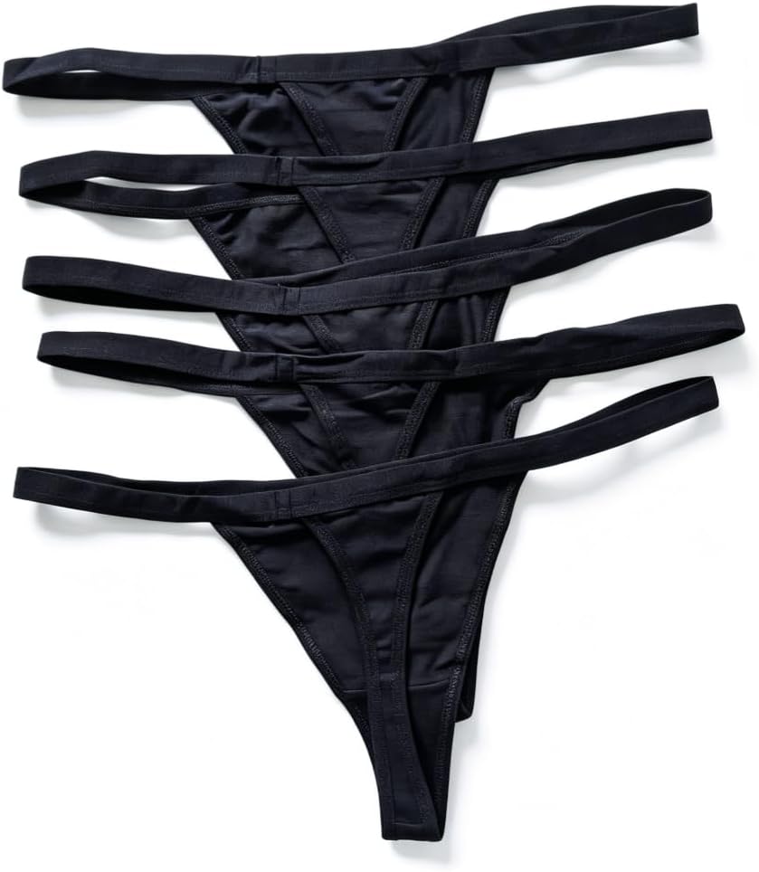 5 Pack Women's Black White Red Panties Cotton Spandex Thongs Underwear G-strings