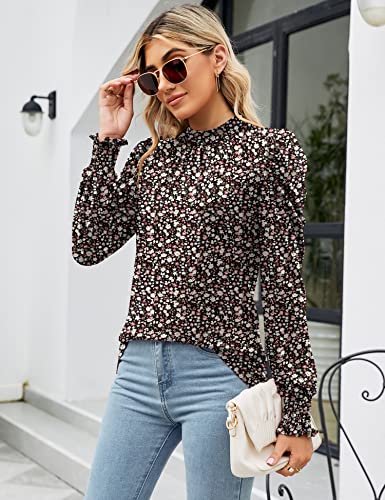 Image of LUYAA Puff Long Sleeve Shirts for Women Tops Dressy Casual Frill Mock Neck Smocked Cuffs Blouses