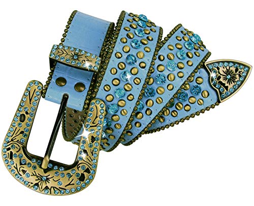 Women's Belts Rhinestone Belt Western Cowgirl Bling Studded Design Leather Belt 1-3/8