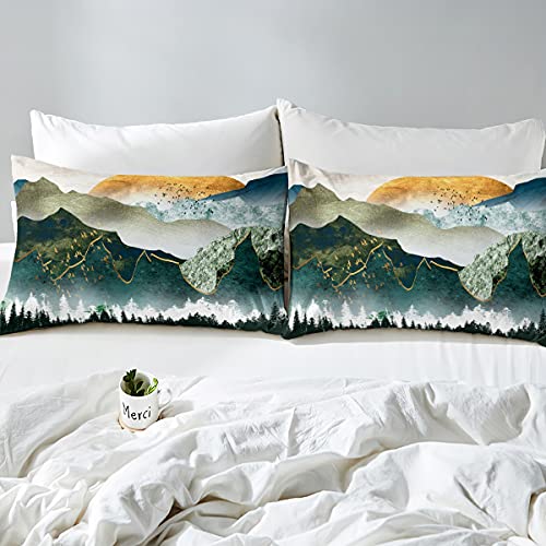 Loussiesd Japanese Style Ukiyoe Bedding Set Mountains Forest Print Duvet Cover Girls Teens Japanese Sunset Exotic Style Bedclothes King for Teens Women Adults with 2 Pillowcase - Image 4