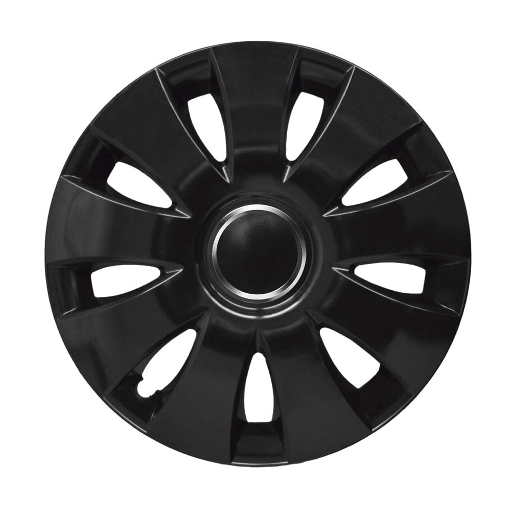 KRAWEHL - Juego de 4 Tapacubos de 15 Pulgadas - Modelo Aura - Cubre Llantas - Fácil de Instalar - Anillo de Sujección Ajustable - Resistente a los Golpes - Realizado en ABS - Color Negro