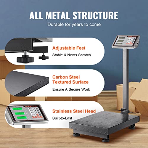 vevor computing digital platform scale 660 lbs load 01 lbs accuracy computing floor scale with lbkg tare price calculator stainless steel high-definition display for boxes luggages fcc listed
