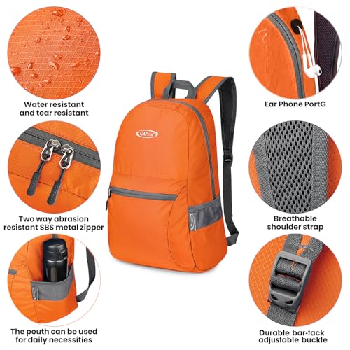 Image of G4Free 20L Small Packable Travel Hiking Backpack for Men Women | Lightweight Foldable Waterproof Daypack for Outdoor, Orange Update