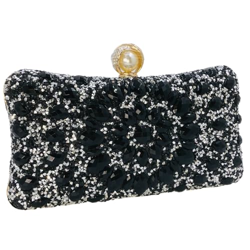 Image of Boutique De FGG Mini Pearl Clasp Crystal Clutch Purses for Women, Evening Bags Wedding Handbag, Party Rhinestone Clutch Bag
