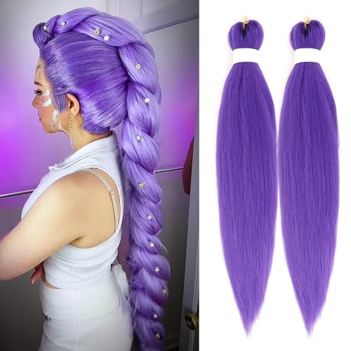 Purple Braiding Hair Extensions, Synthetic Pre-Stretched Purple Braiding Hair for Braids Cosplay Halloween Stage Performances 2 Packs 48 Inch