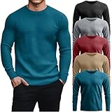 August Alley 5 Pack Thermal Waffle Shirts for Men, Crew Neck Long Sleeve Casual Pullover Underwear Textured Knit Tops(Black, Gray, Red, Light Brown, Emerald Green,Medium)