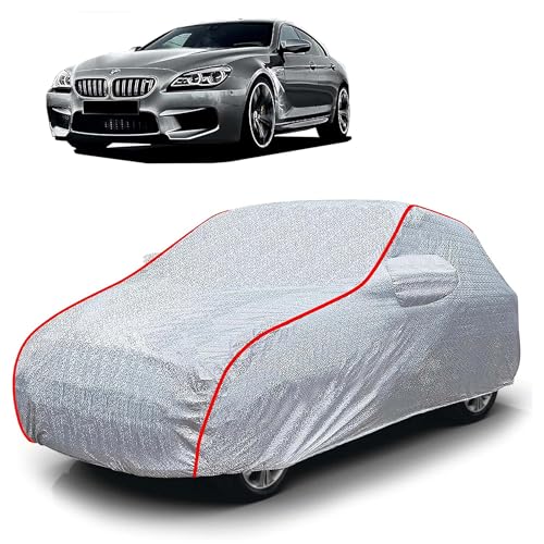 Image of Sulfar 100% Waterproof Car Body Cover Compatible with Mirror for BMW M6 (Triple Stitched, Full Bottom Elastic, Magic Silver with Red Piping)