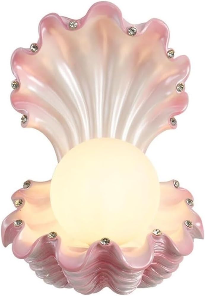 LYOUAE French Indoors Wall Sconce Creative Clam Shell Wall Light Princess Room Wall Mount Lamp with Acrylic Globe Shade for Bedroom Living Room Hallway(Pink)