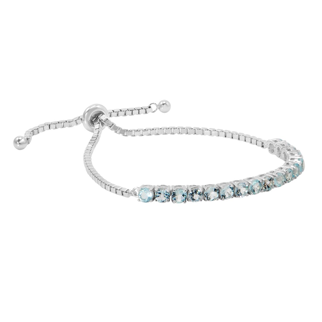 Blue Topaz Bolo Bracelet in Sterling Silver (Adjustable 4-10 inches)