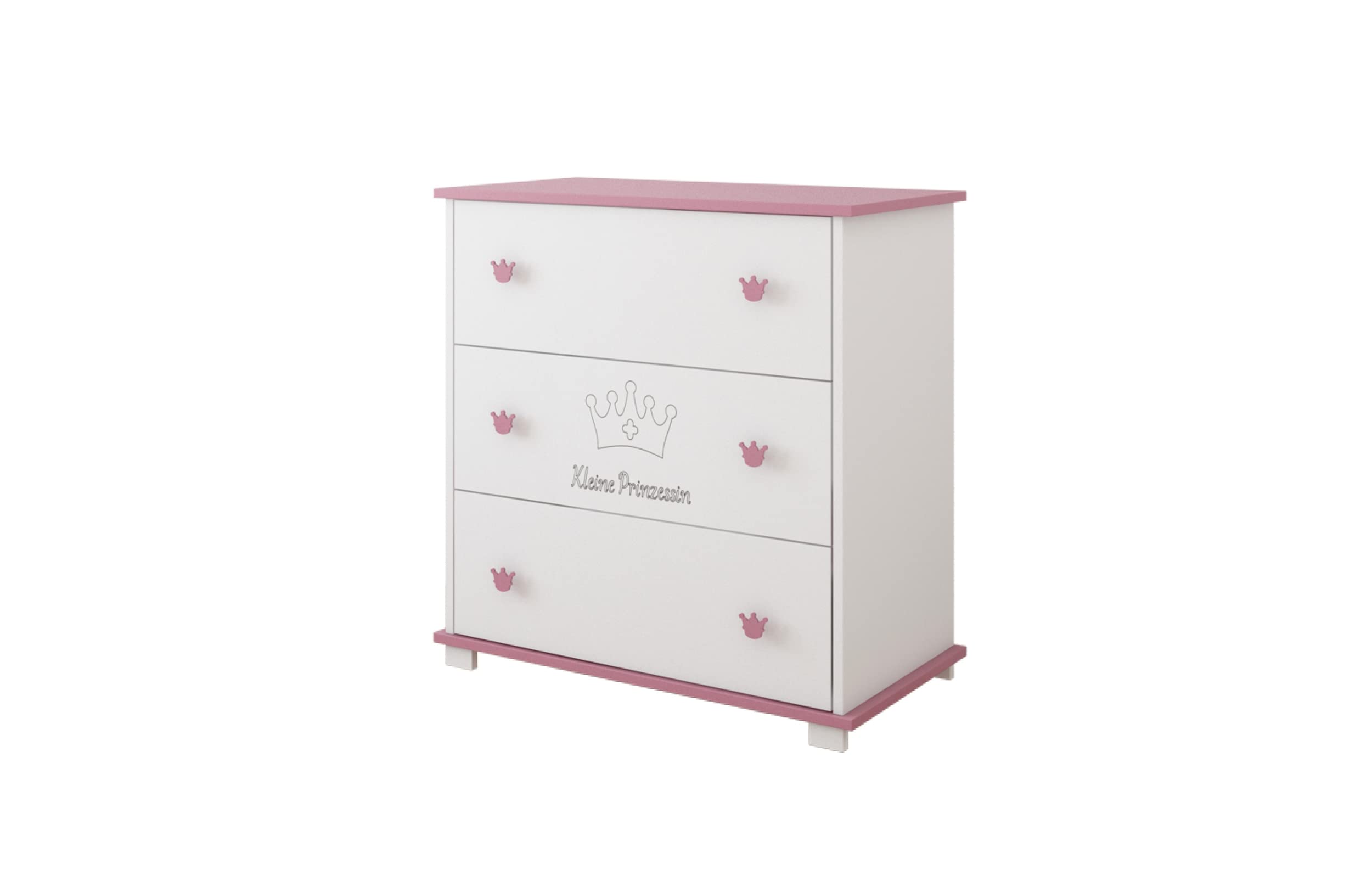 Kids Collective Cassettiera fasciatoio fasciatoio con attacco per fasciatoio con 3 cassetti e incisione Little Princess in bianco rosa ragazze Made in Europe