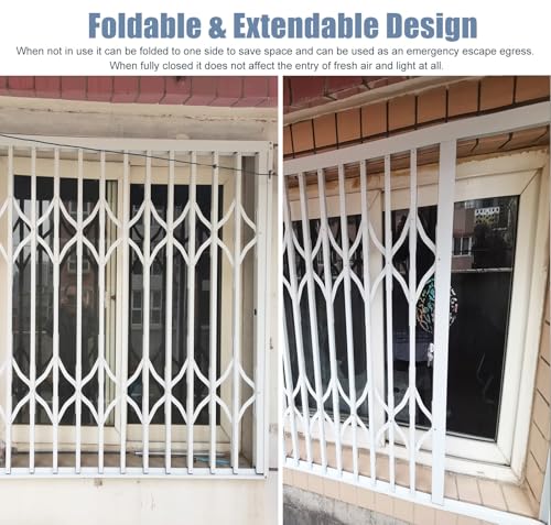 Barras de seguridad para ventana, rejilla plegable extra ancha para sótano, protector de protección contra robo duradero, barandilla de seguridad ajustable para seguridad del hogar