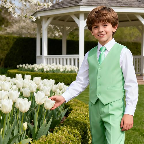 Image of Boy Tuxedo Vest for Big Boys Teen Kids Green Slim Fit Formal Dress Tuxedo Christmas Suit Vest Size 20