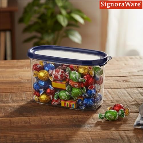 Image of Signoraware Modular Oval Transparent No.2 Plastic Container (1.3 Ltr,Mblue)