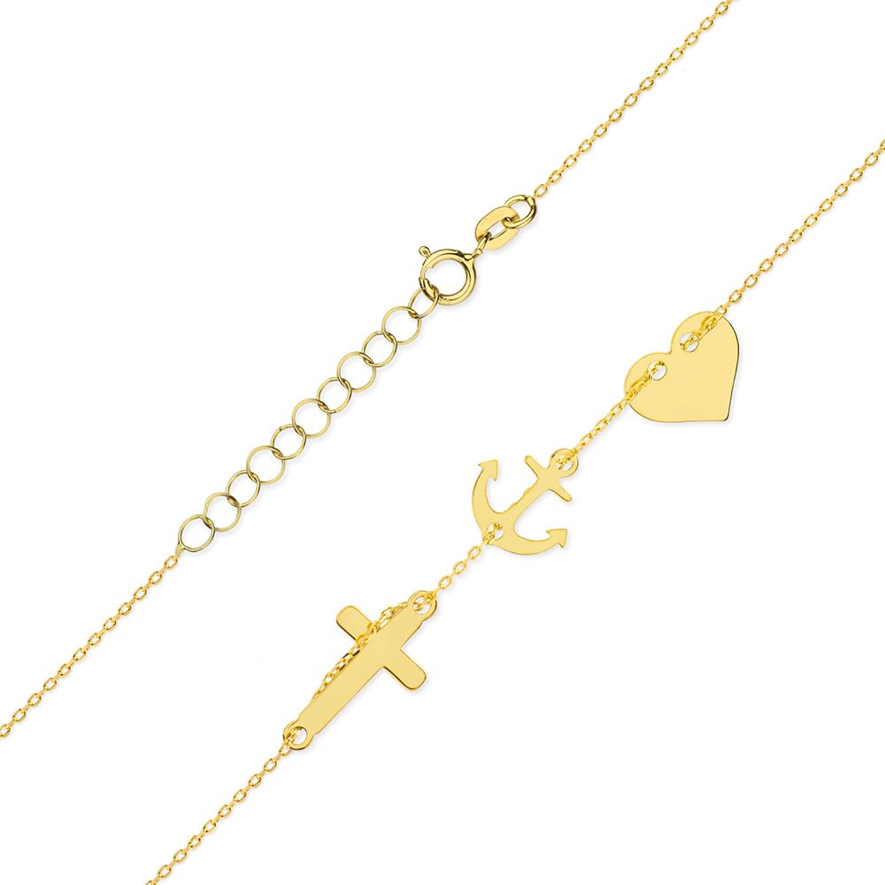 MARKO Gold Armband Damen 333 – Glaube Liebe Hoffnung Armband Echtgold – Kreuz Anker Herz – 8 Karat Goldarmband verstellbar 16–19 cm – stilvoller Goldschmuck Geschenk für Frauen