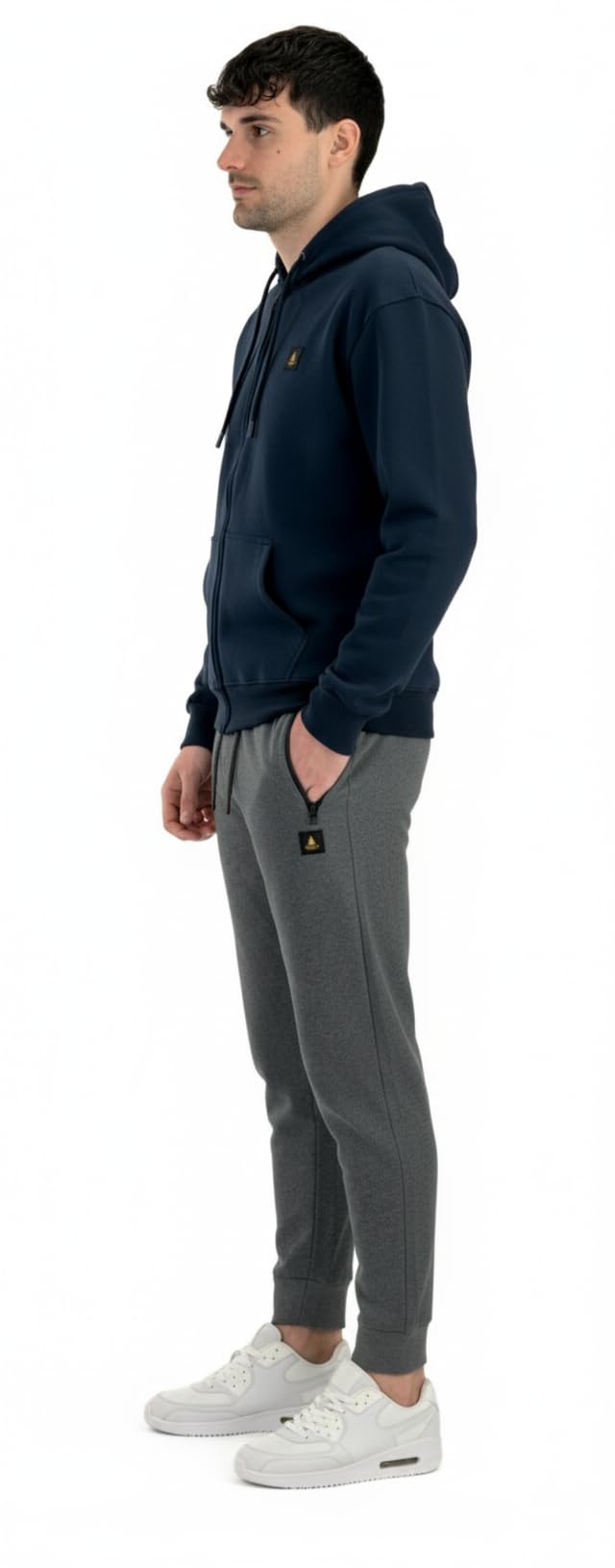 Tuta Uomo Invernale in Cotone Felpato Full Zip e Cappuccio. Tuta Due Pezzi Taglie Over Size