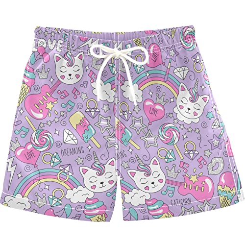 visesunny Summer Boy's Beach Shorts Quick Dry Soft Drawsting Pool Swim Trunks Unicorn Cat Rainbow Dessert Baby Boy Bathing Suit