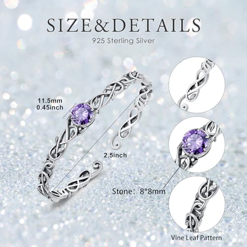 Amethyst Leaf Wrap Cuff Bracelet Sterling Silver Adjustable Vintage Vine Bangle, Bohemian Jewelry February Birthstone Gift for Her 6