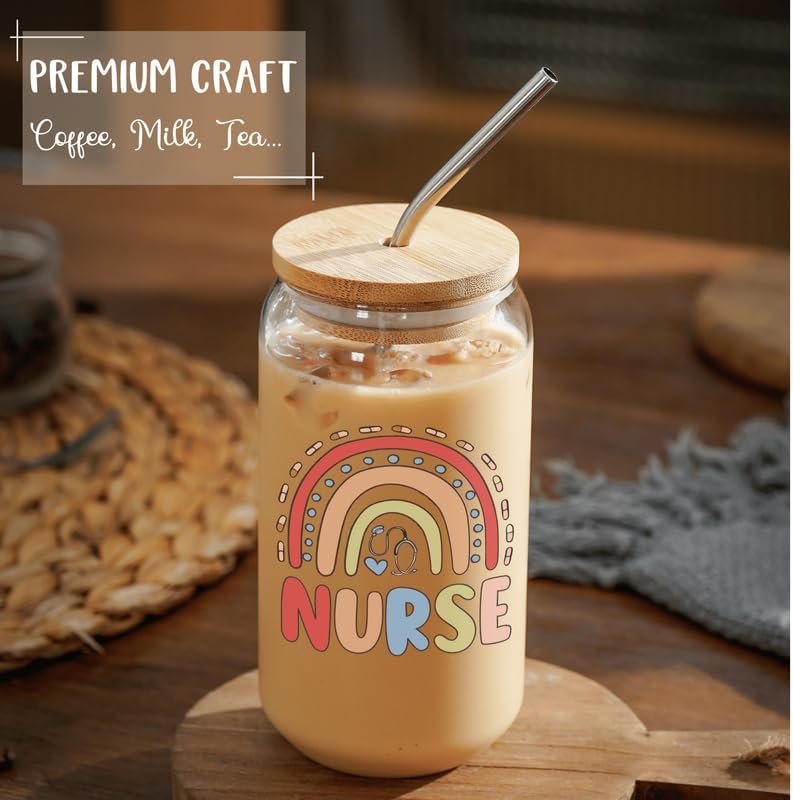 Miniatura 5 de Onebttl Regalos para enfermeras para mujeres, vaso de 17 onzas que cambia de color helado con tapa de bambú y pajita, taza de café helado, perfecto