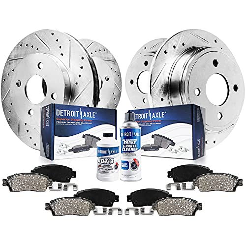 Image of Detroit Axle - Brake Kit for 1999-2000 Honda Civic [SI COUPE] Drilled & Slotted Disc Brake Rotors Ceramic Brakes Pads Front & Rear Replacement