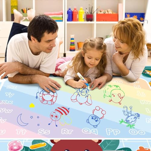 Image of PATPAT Magic Water Doodle Cotton Mat DIY Graffiti Drawing Mats 100x80cm Water Based Graffiti Mats Free Coloring No-Ink Drawing Mat for Toddler Children Gift, Birthday Gift for Kids 1-6 Years Old