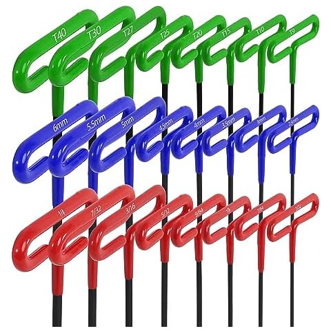 ABN Long T Handle Allen Wrench Sets Metric and Standard 24pc - SAE 3/32-1/4 Inch, Metric 2.5-6mm, Torx T9-T40 Cover