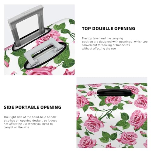 Travel Luggage Cover Protector - Green Pink Rose Flowers Anti-Scratch Suitcase Covers Fits 18-32 Inch Luggage3
