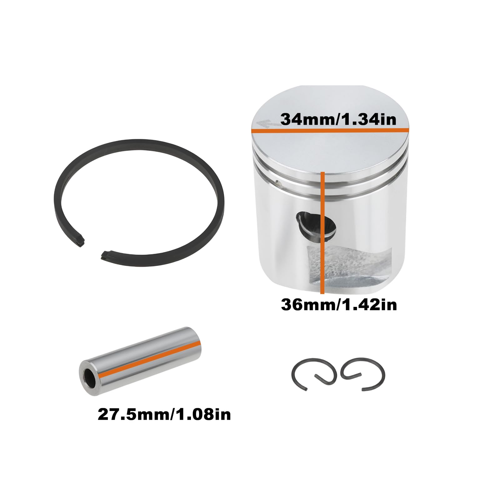 Kit Piston de Moteur de Souffleur 34 Mm 4241 030 2008 Compatible avec Stihl BG56 SH56 SH86 4241 030 2008