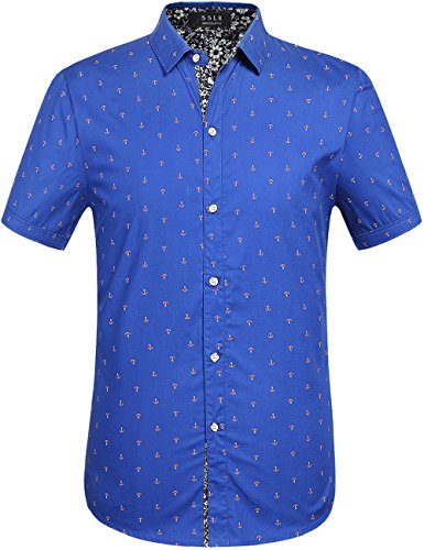 SSLR Men's Printed Regular-Fit 100% Cotton Short Sleeve Casual Shirts (Small, Royal Blue)