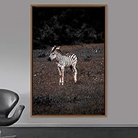 Framed Canvas Wall Art Zebra Animals Dramatic Farmhouse/Country Living Room Multicolor Photography Zebra - 16x24 inches
