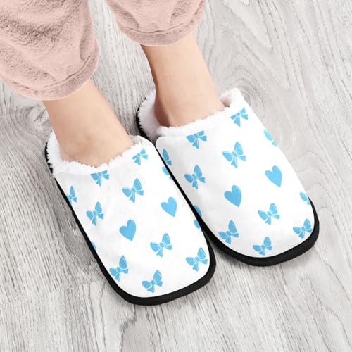 Cartoon Blue Cute Heart Bow Slippers For Women Men Soft Memory Foam Non-Slip Bow Winter Indoor House Shoes Travel Slipper4