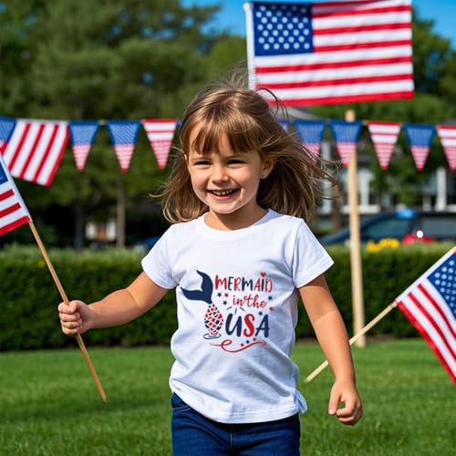 Image of Toddler Boys Girls 4th of July Short Sleeve Shirt - Kids Patriotic American Flag Memorial Day USA Tops 2-7T