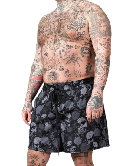 Killstar Sepulture Swim Shorts Skull Mens Drawstring Goth Grunge Punk-S Black4